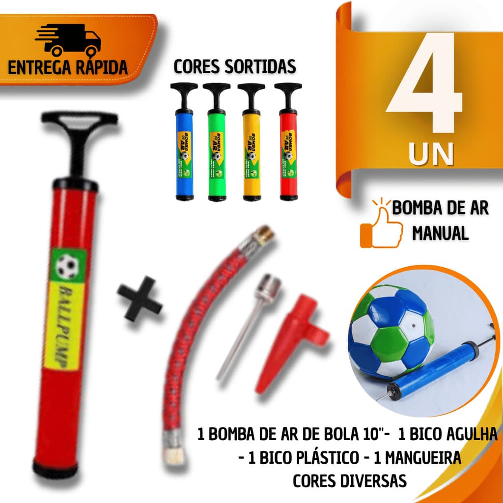 Kit Bomba De Ar Encher Bola de Futebol Boia Colete Acompanha Bico Agulha Bico Plástico e Mangueira Utilidades