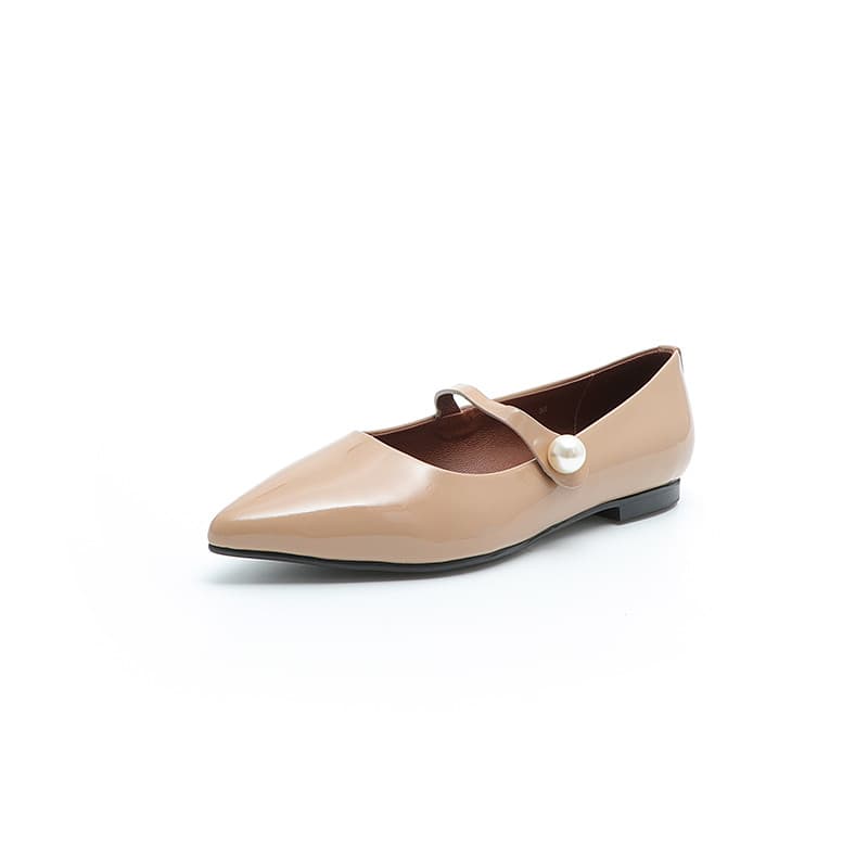 Pedido exterior couro patente pele de carneiro apontou Toe fivela salto baixo Mary Jane sapatos femininos sapatos de cou