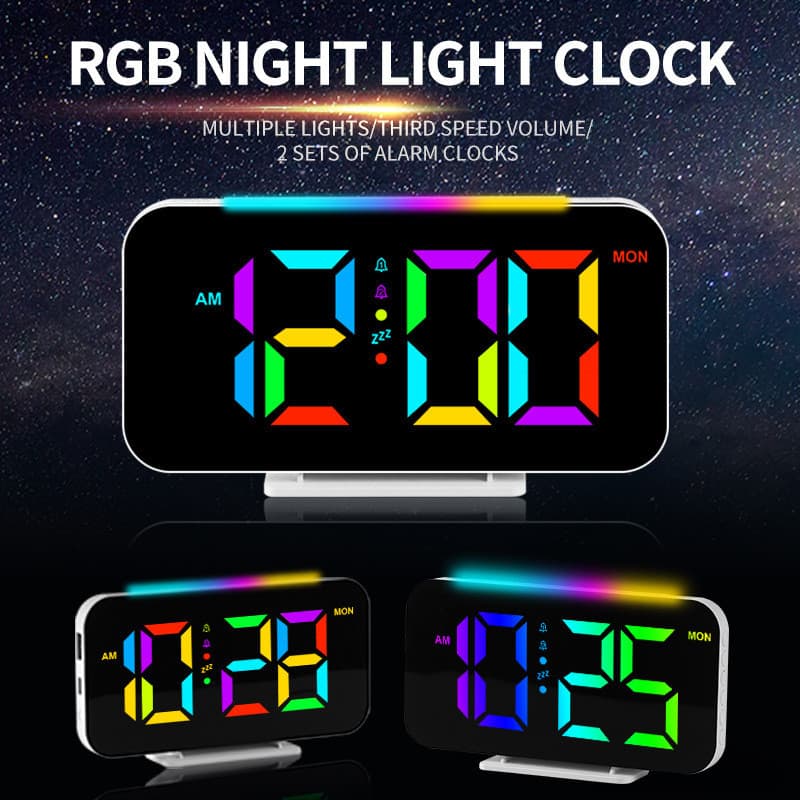 R RGB Relógio Lanterna Simples Relógio Eletrônico Luz Ambiente Relógio Eletrônico Multi-Função Despertador 9010