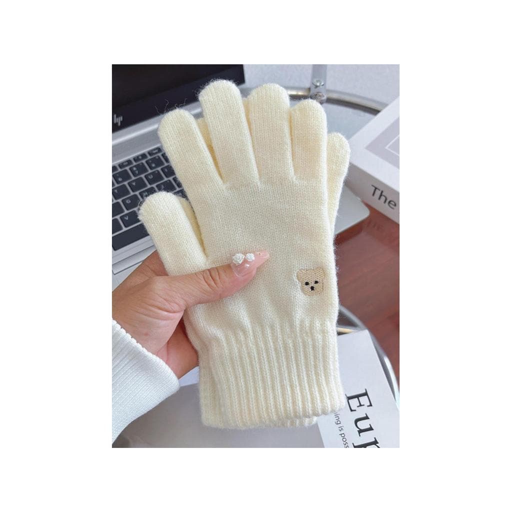 Versão coreana bonito urso bordado luvas de lã feminino outono inverno malha tela toque estudante quente ciclismo luvas