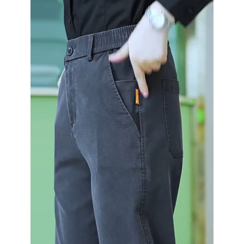 Outono grosso calças casuais masculinas em linha reta solta 2025 novo estilo de negócios de meia-idade inverno estiramen