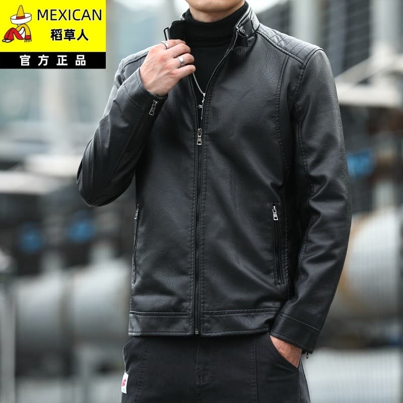 Espantalho inverno jaqueta de couro masculina escovado engrossado quente gola jaqueta solta Casual All-Match jaqueta de