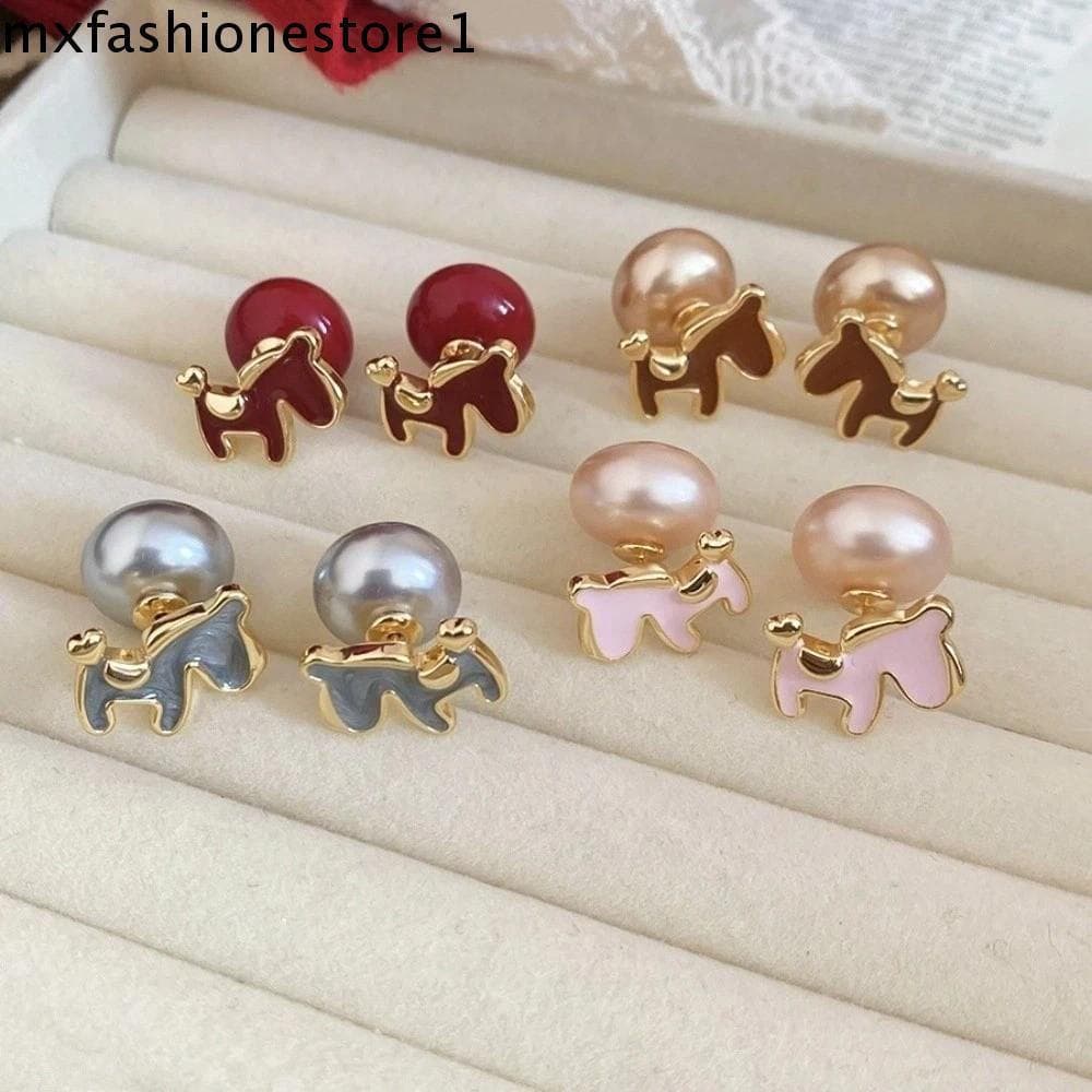 MXFASHIONE Brincos De Cavalo De Ano Novo , Joias Da Moda Estilo Chinês Pônei Vermelho , Pérola De Óleo De Gotejamento
