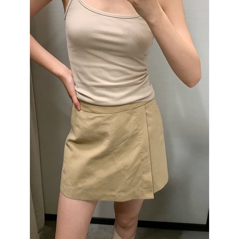 Japonês única cintura alta A linha saia verão calças de segurança de uma peça linho misturado Culottes saia curta All-Ma