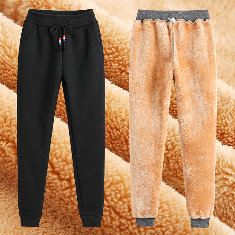 Forro de lã engrossado calças esportivas femininas inverno exterior usar calças de algodão quente solto calças casuais l