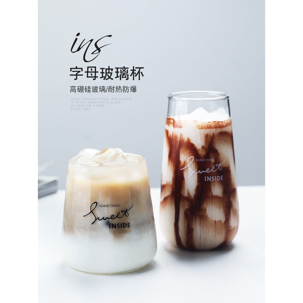 Criativo simples influenciador copo de café gelado sobremesa comercial bebida fria copo de água de vidro transparente re