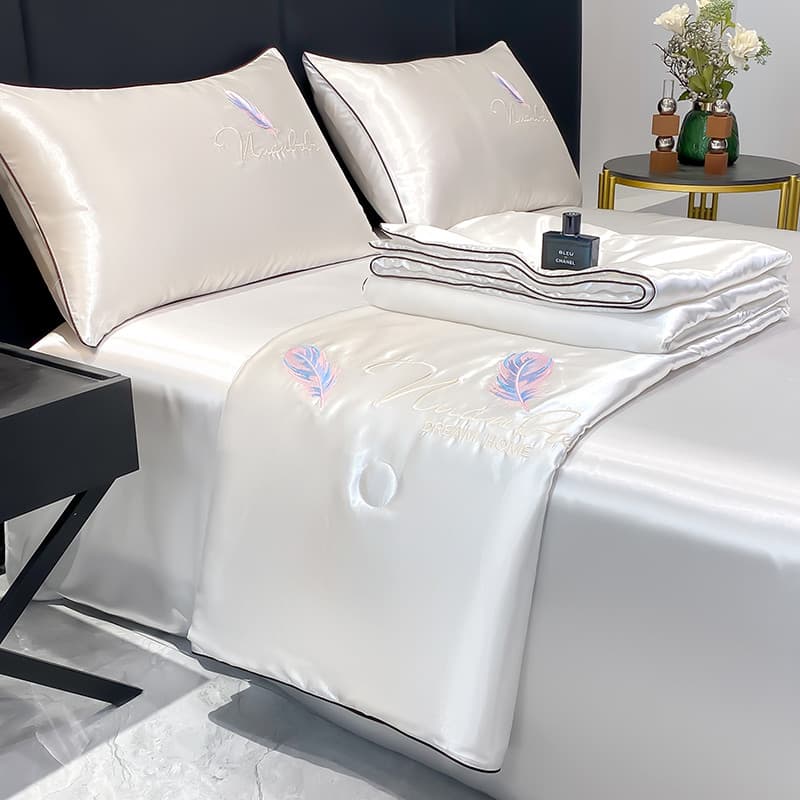 Lençol de seda gelada de verão, peça única, fresco, sedoso, High-End, fronha, conjunto de três peças, ar condicionado, v