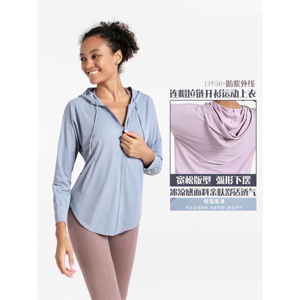 Jaqueta de secagem rápida tecido esportivo profissional correndo feminino Yoga Wear com capuz de manga comprida Fitness