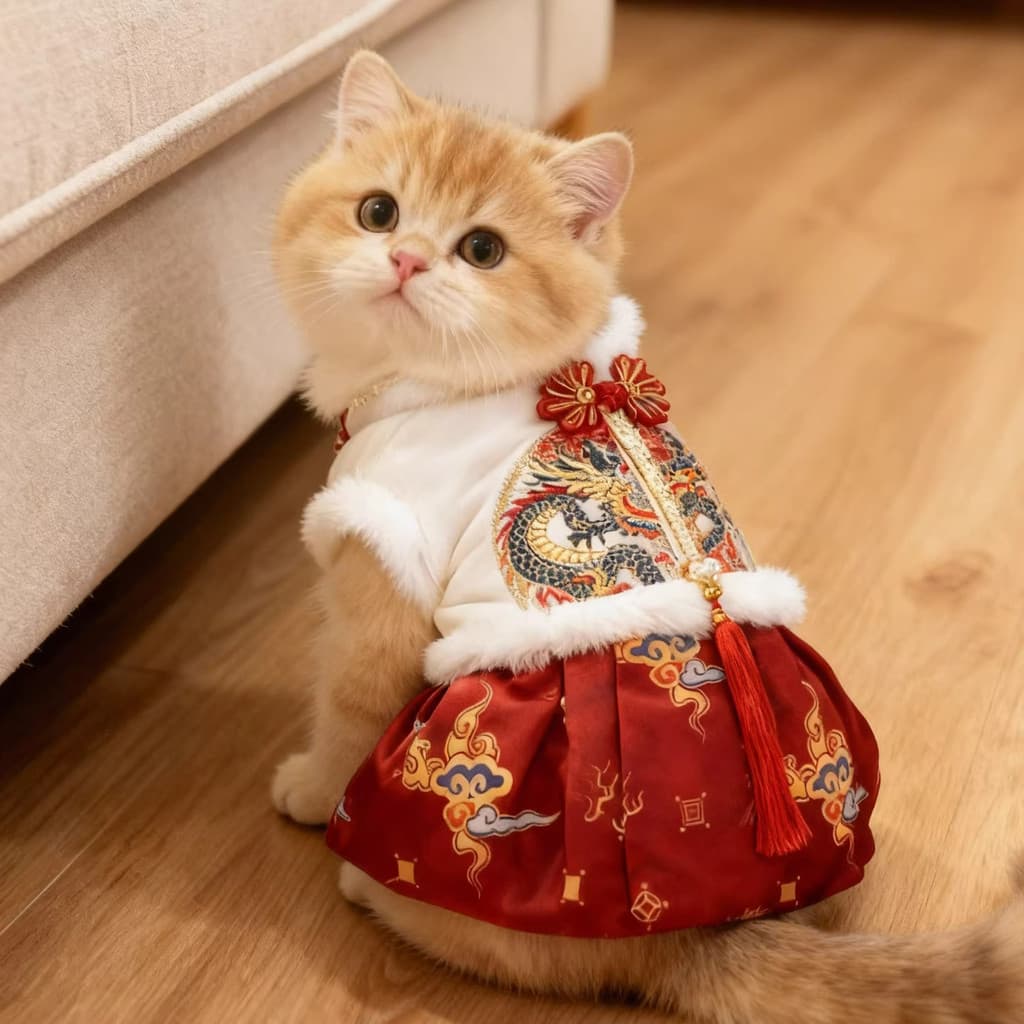 Roupas de gato requintado ano novo chinês Tang terno inverno engrossado quente ano novo festivo animal de estimação vest