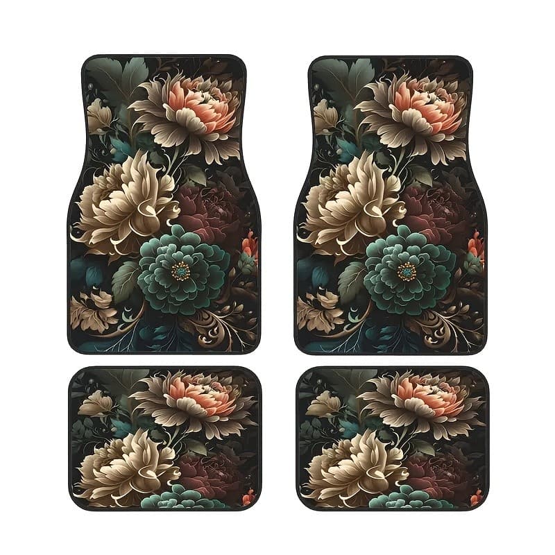 Conjunto de 4 peças Linda combinação de tapete de carro estampado com padrão Floral, tapete geral para pés de carro, ade