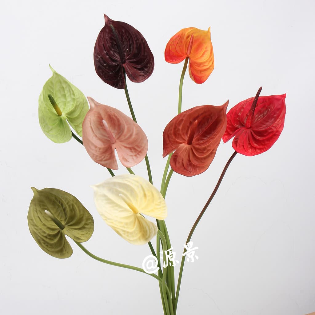 Flor artificial 3D palma vermelha PU sentir Flamingo pequena palma branca Guanyin lótus casamento flor artificial decora