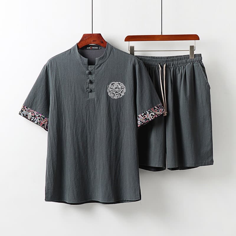 Terno de linho masculino Tang terno pai vovô algodão roupas de linho masculino Plus Size verão Shorts de manga curta ter