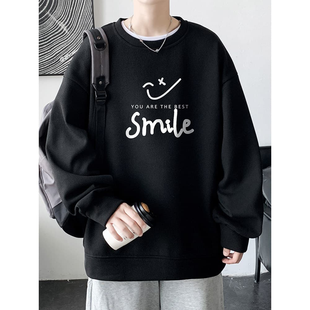 Waffle camiseta de manga comprida menino primavera outono inverno adolescente Street Wear júnior estudantes do ensino mé