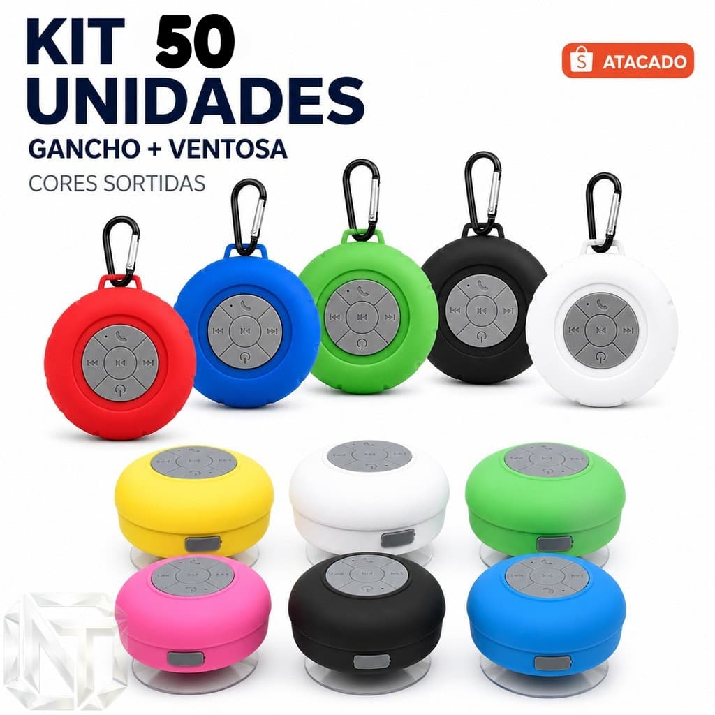 Atacado 50 Mini Caixa Som Bluetooth À Prova d'Água Ventosa Gancho Mãos Livres Portátil Banho Chuveiro Revenda Presente