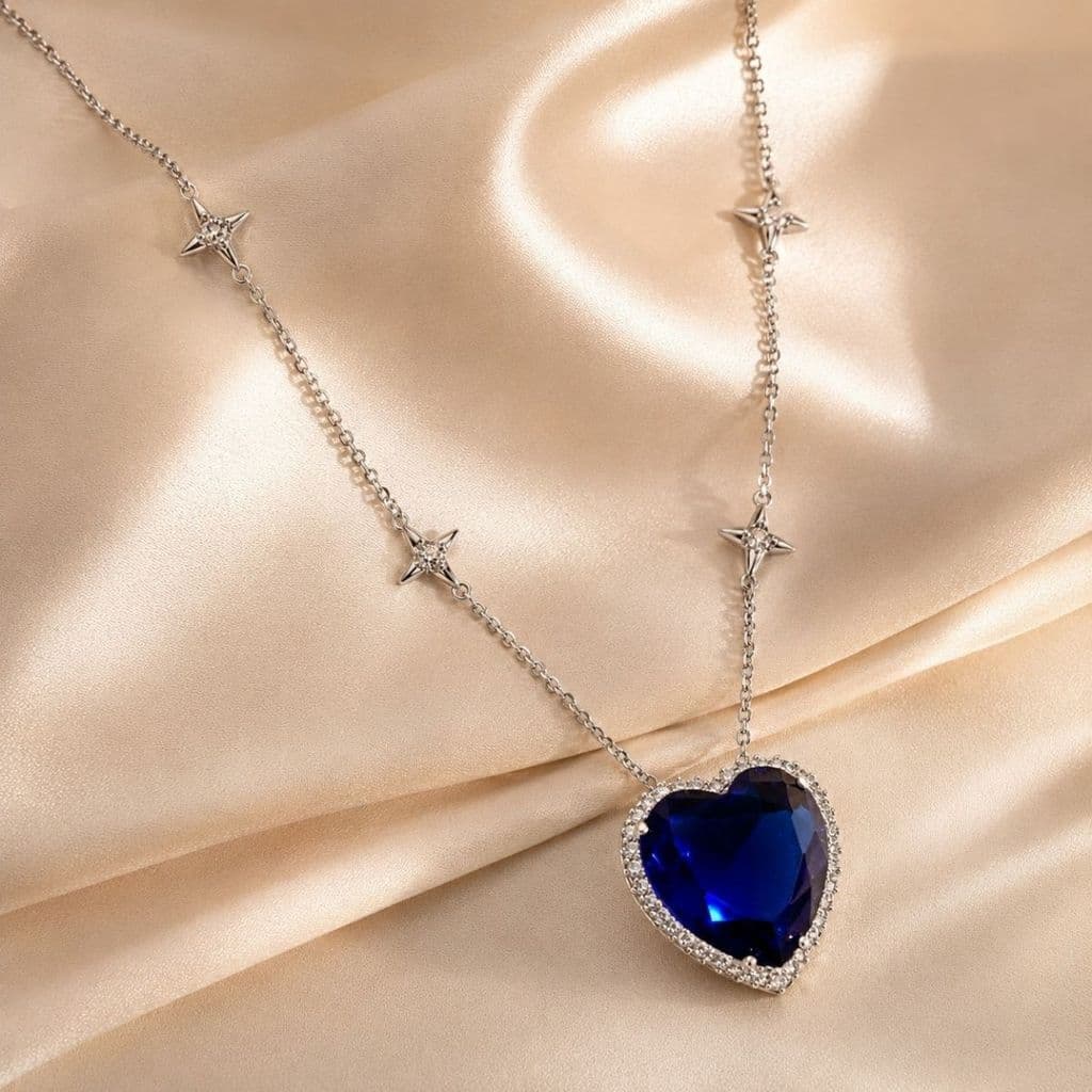 COLAR ROMÂNTICO  CORAÇÃO CRYSTAL ROXO VALENTINE - Folheado a Prata