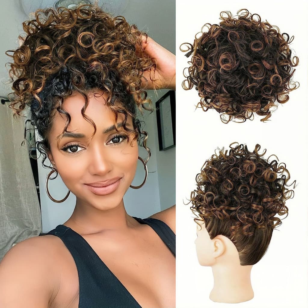 Coque Sintetico Cacheado Perfeito Aplique De Cabelo Puff Cordao Regulavel Penteados Praticos