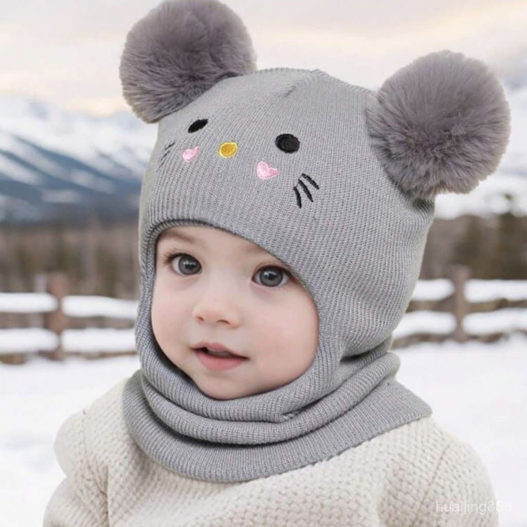 Chapéu com Cachecol para Meninas de 1 a 3 Anos no Inverno