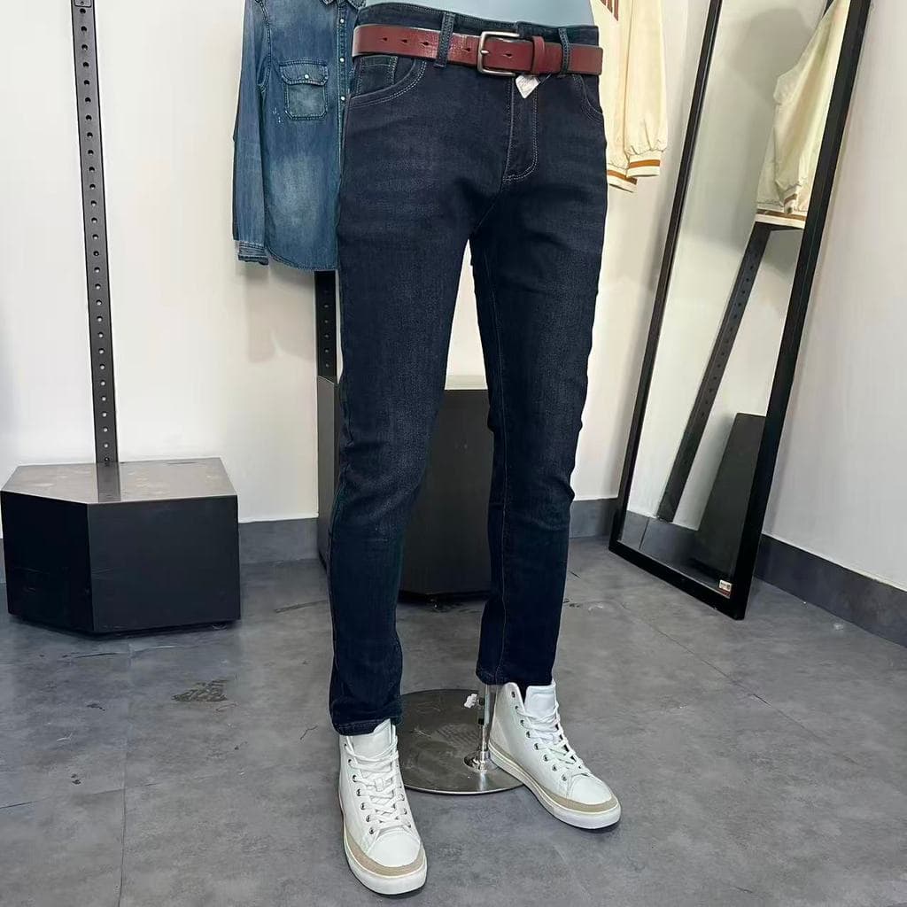 Jj corte etiqueta Jeans masculino primavera outono simples puro algodão estiramento fino-ajuste mais magro olhar Casual