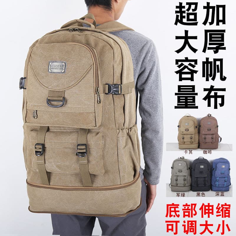 Retro grosso lona mochila capacidade expansível 60 litros grande capacidade saco de escalada das mulheres dos homens gra