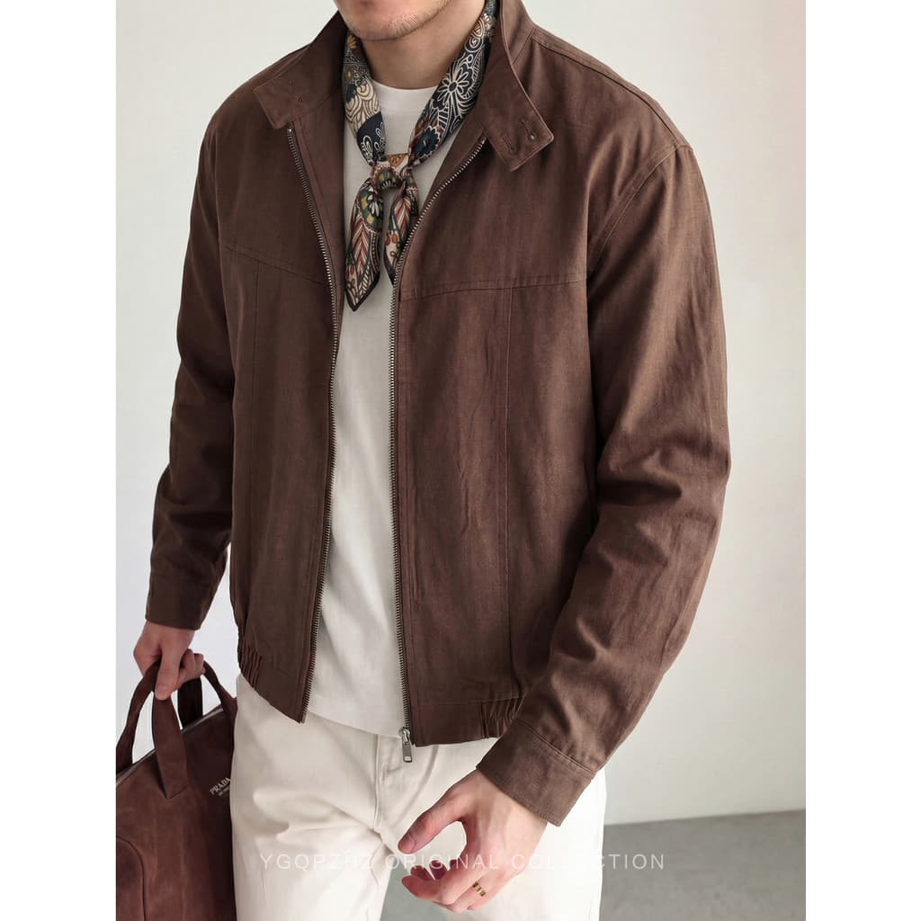 49% Lyocell 2026 Rejuvenescedor Estilo Antigo Dinheiro Retro Gola Alta Jaqueta de Carga Masculina Solta Harrington Jaque