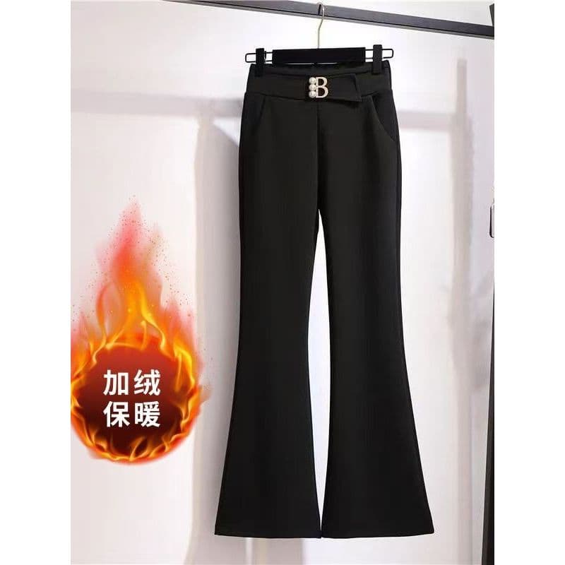 Preto Micro queimado calças femininas outono inverno cintura alta mais magro olhar tornozelo comprimento calças comprida