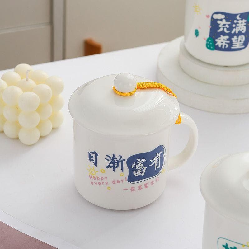 Copo de água doméstico caneca de grande capacidade com tampa xícara de chá copo criativo cilindro de chá de cerâmica cas