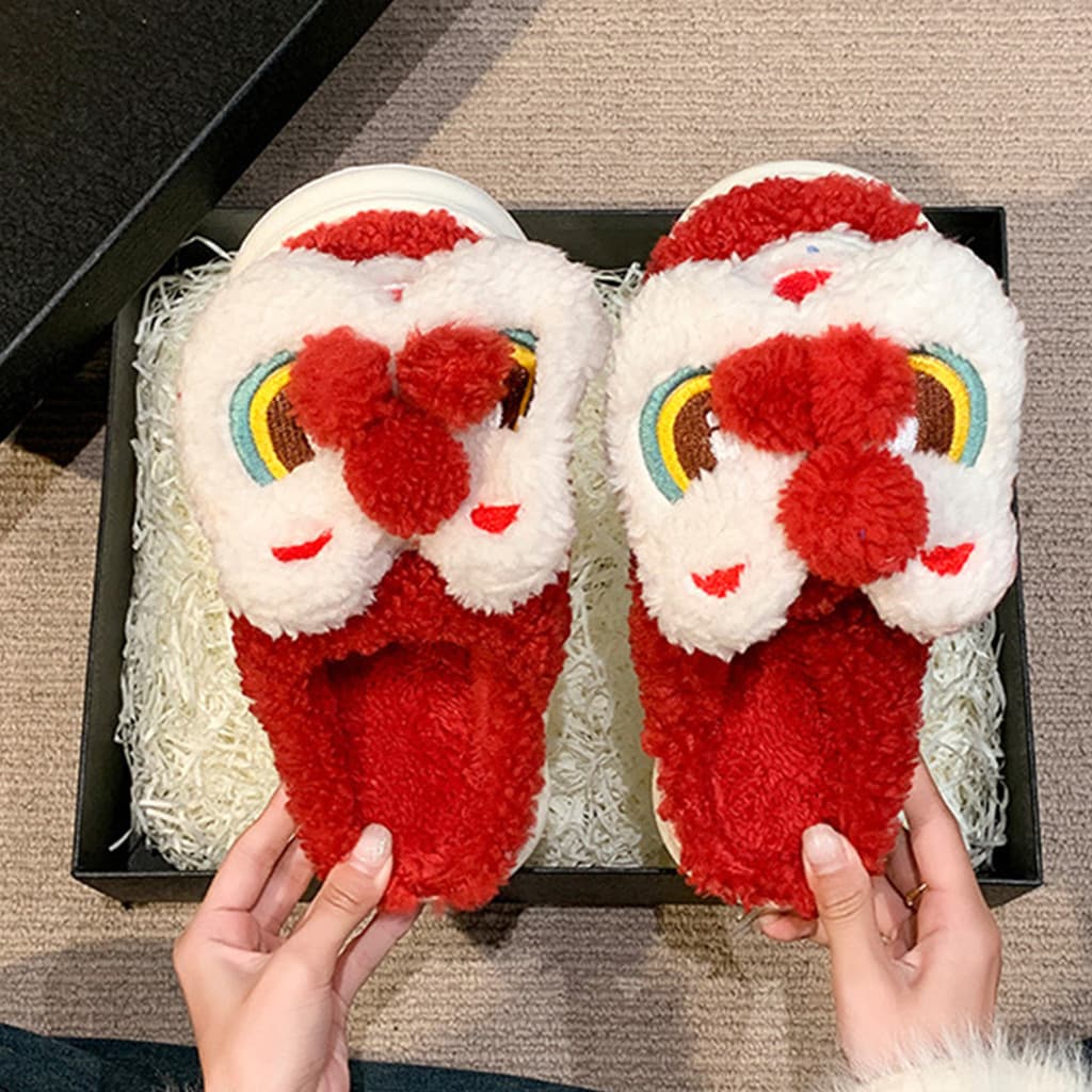Leão-despertar chinelos de algodão feminino inverno calcanhar calor 2025 novo estilo interior casa estilo étnico naciona
