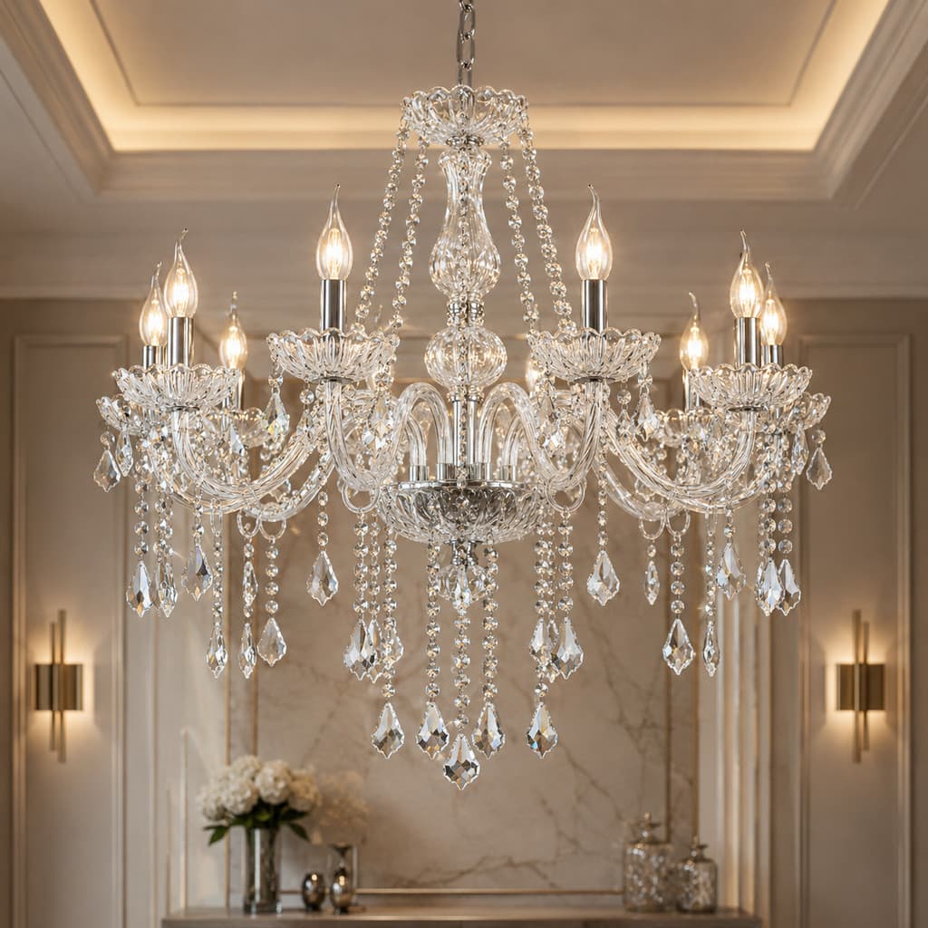 Lustre De Cristal Legitimo Luxuoso Transparente 8 Braços Luminária Teto Sala Quarto Paylow