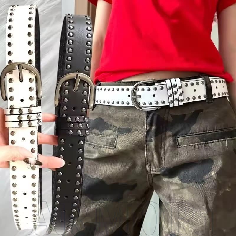 Cinto De Rebite Punk Y2K Com Miçangas , Couro PU Ajustável Estilo Gótico , Acessório De Festival Unissex , Preto E Branc