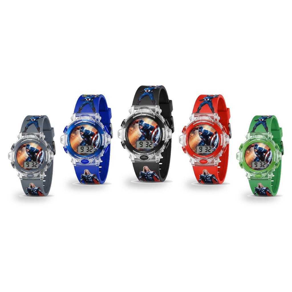 Relógio Digital Infantil Musical Capitão América Marvel Menino Vingadores Pulseira Confortável Aniversário