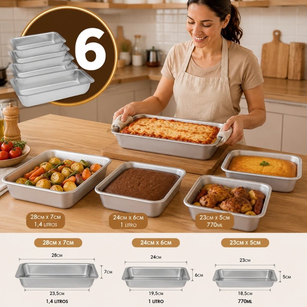 Kit com 6 Formas de Alumínio para Pães em Tamanhos Variados