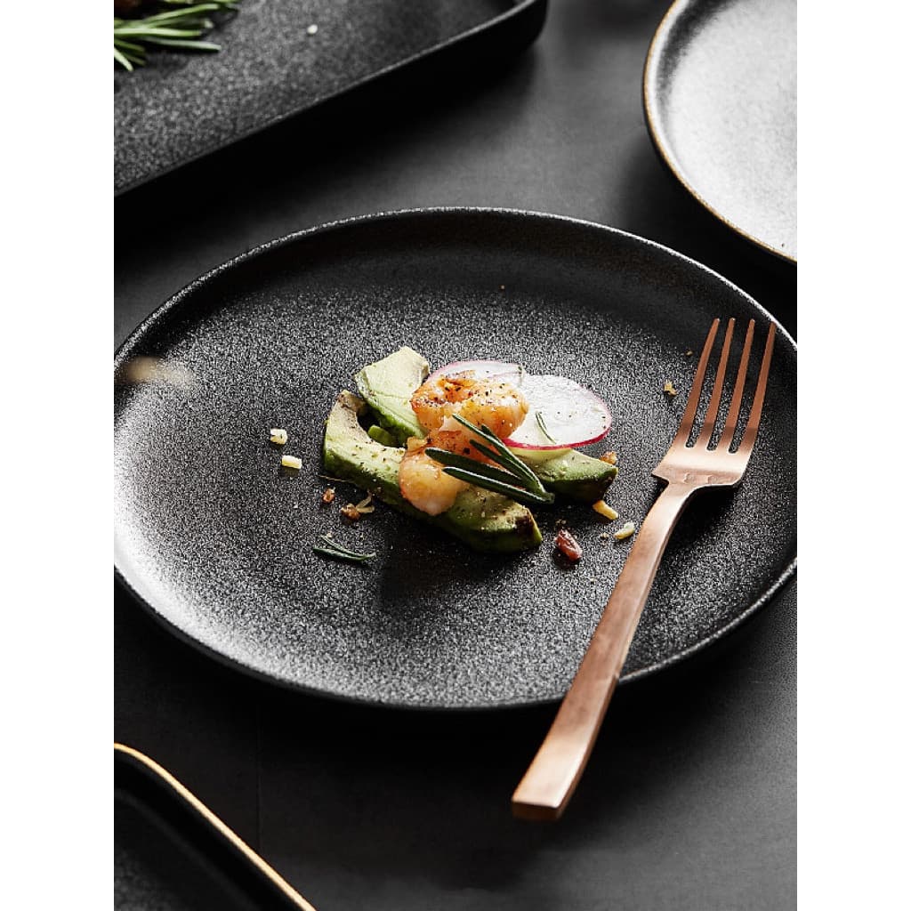Placa de bife de esmalte fosco de cristal preto, resistente a arranhões, prato de comida ocidental, prato de bife criati