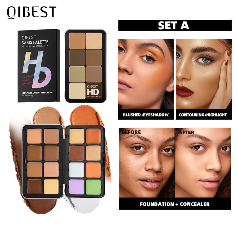 Paleta de Sombras e Blush QIBEST com 16 Cores, Acabamento Matte, Iluminador Multicolorido, Creme Rouge de Longa Duração,