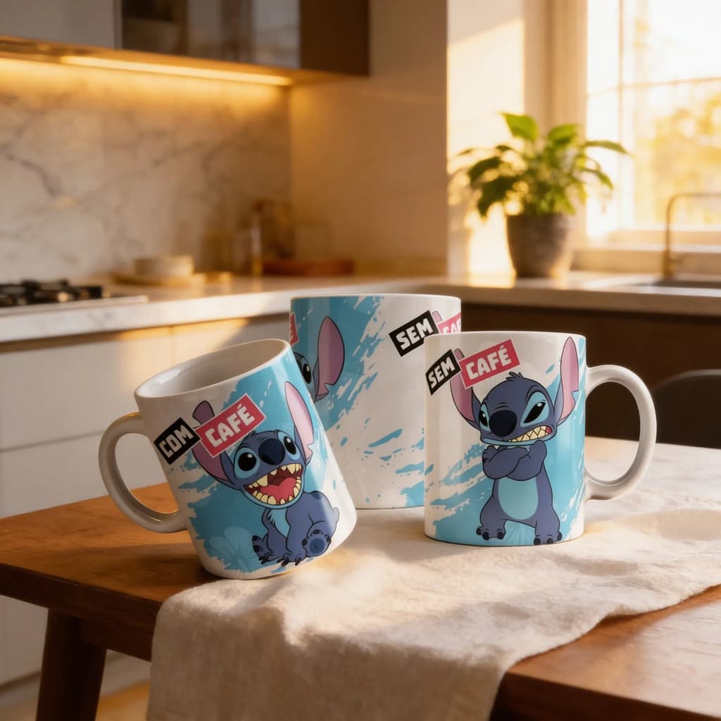 Caneca Personalizada Stitch Com Café Sem Café Branca Premium