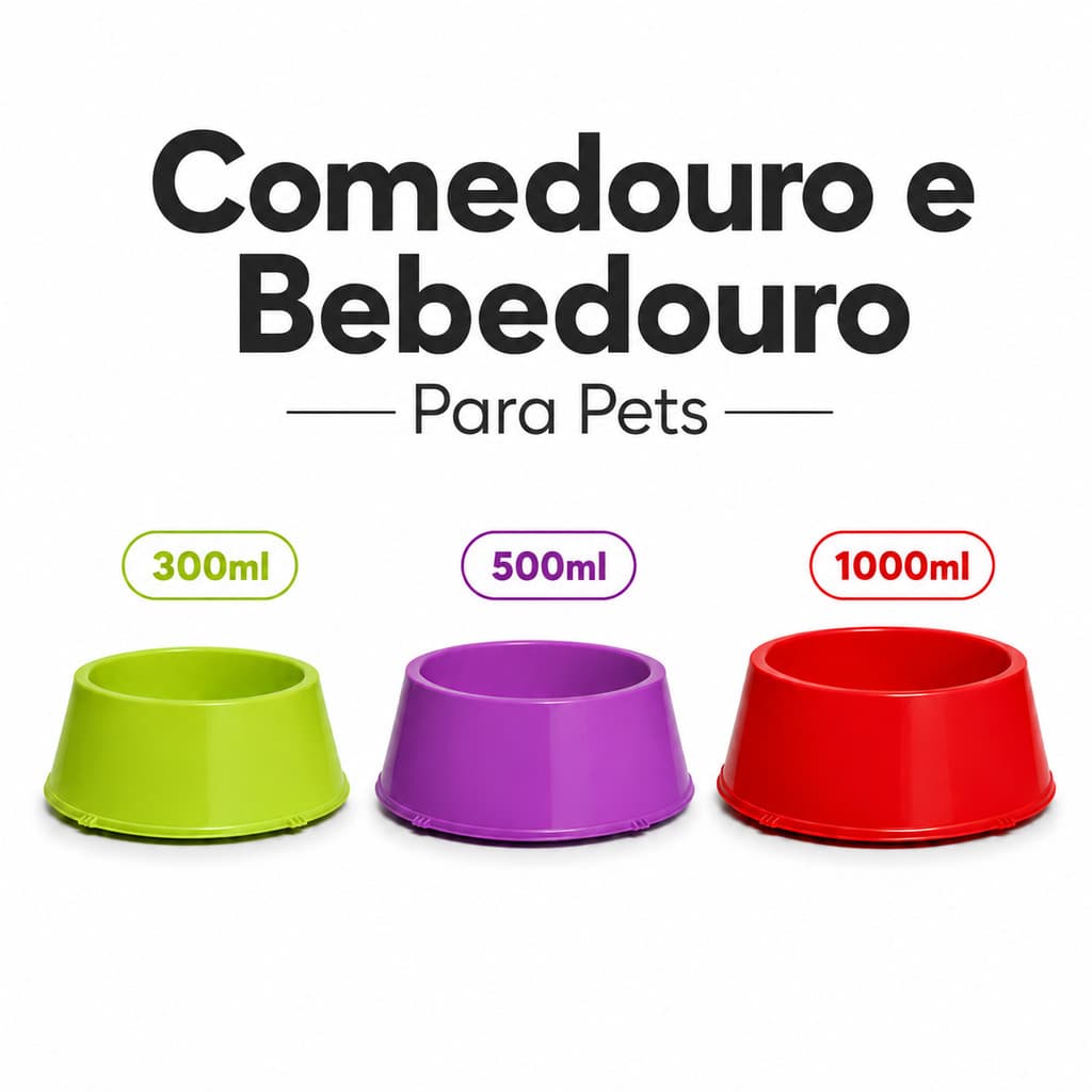 Comedouro Bebedouro Cães Gatos 300ml 500ml 1L Tigela Ração Água Pet Plástico Resistente Portátil