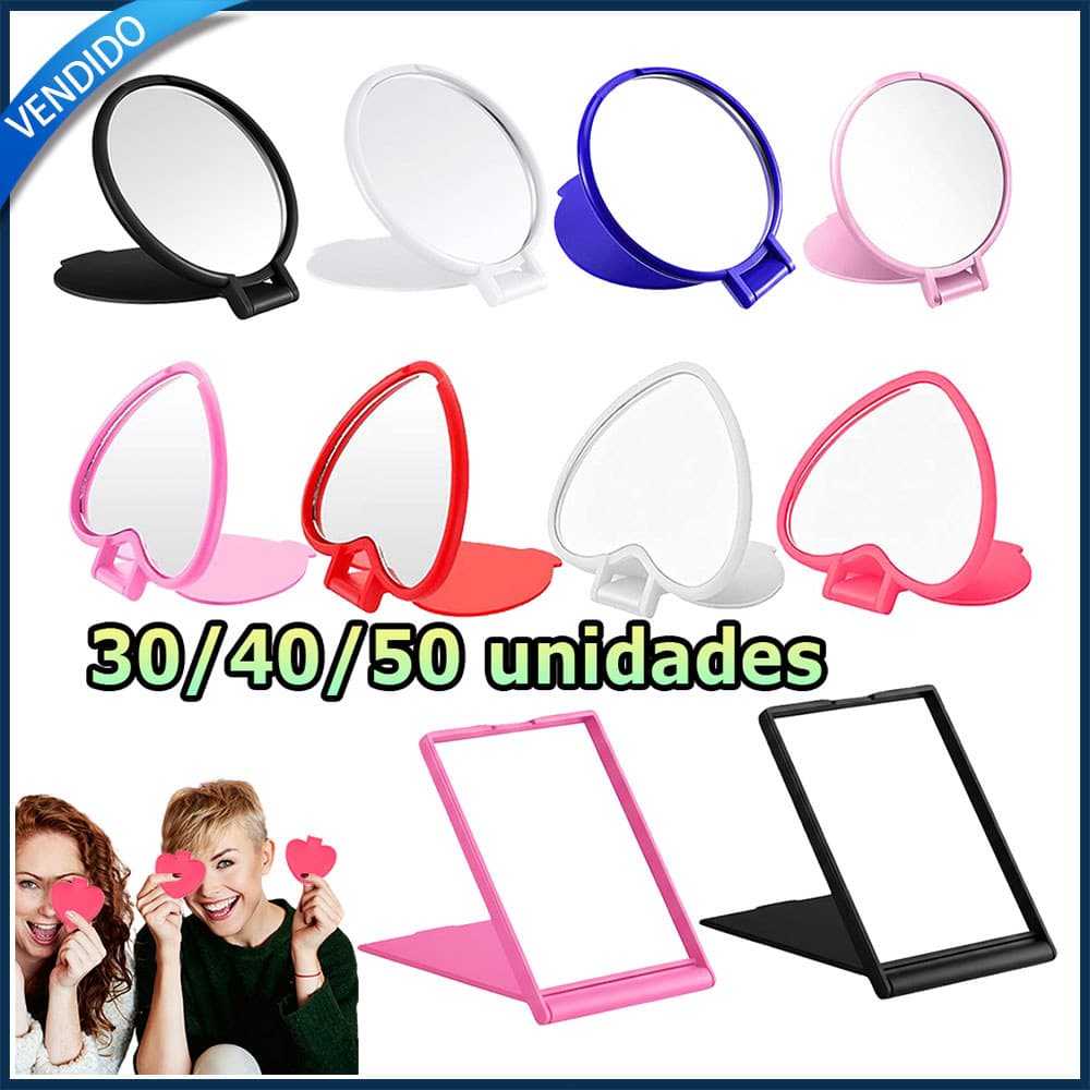 30/40/50 Espelho de maquiagem em formato de coração/redondo/quadrado presente para festas espelho bolsa espelho dobrável