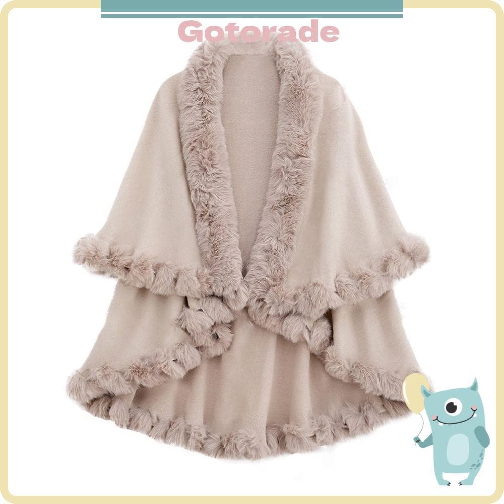 GOTORADECO Envoltórios Femininos De Inverno , Poncho De Capa Longa De Pele De Coelho Falsa , Agasalhos Soltos , Grossos
