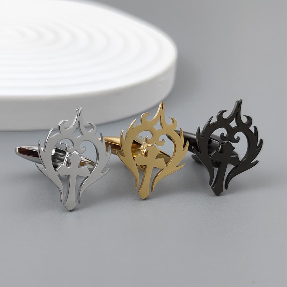 Abotoaduras cruzadas de chama geométrica masculina, broche de abotoaduras de borboleta de aço inoxidável transfronteiriç