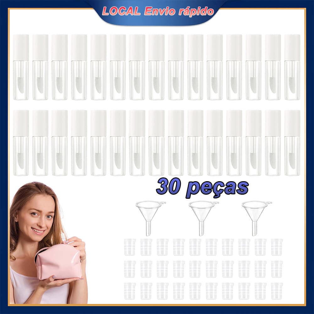 30 peças Mini tubo de brilho labial de 1,2 ml Branco para artesanato – Perfeito para Cosmético Caseiro