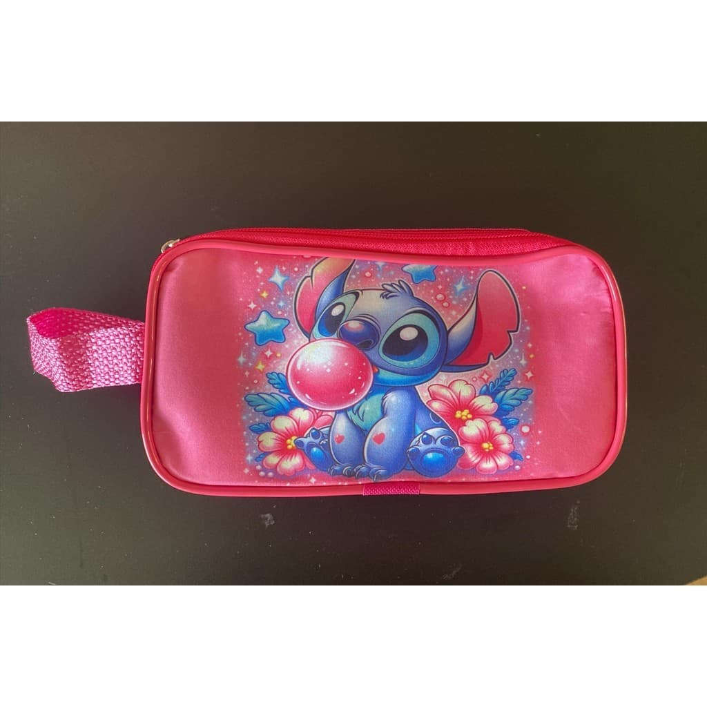Estojo Escolar Infantil Angel Stitch Rosa 2 Compartimentos