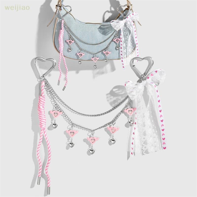 [WEI] Bonito Doce Fita Arco Estrela Coração DIY Bapa Decoração Corrente Charme Cordão Feminino Amor Bule Chaveiro Pingen