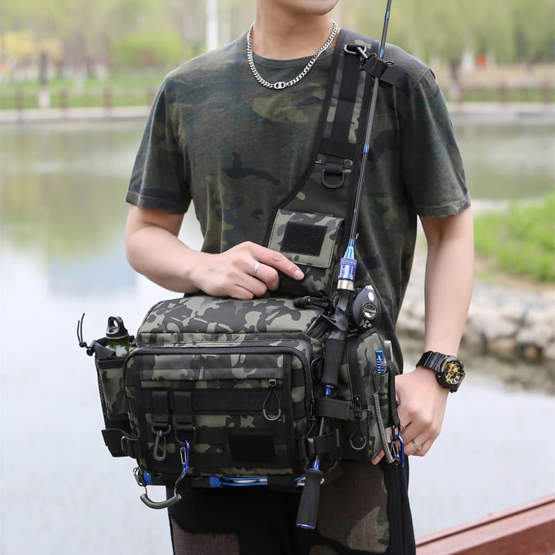 Isca Bolsa Cintura multifuncional Bolsa Mensageiro Bolsa Vara de pesca de grande capacidade Bolsa Equipamento de pesca e