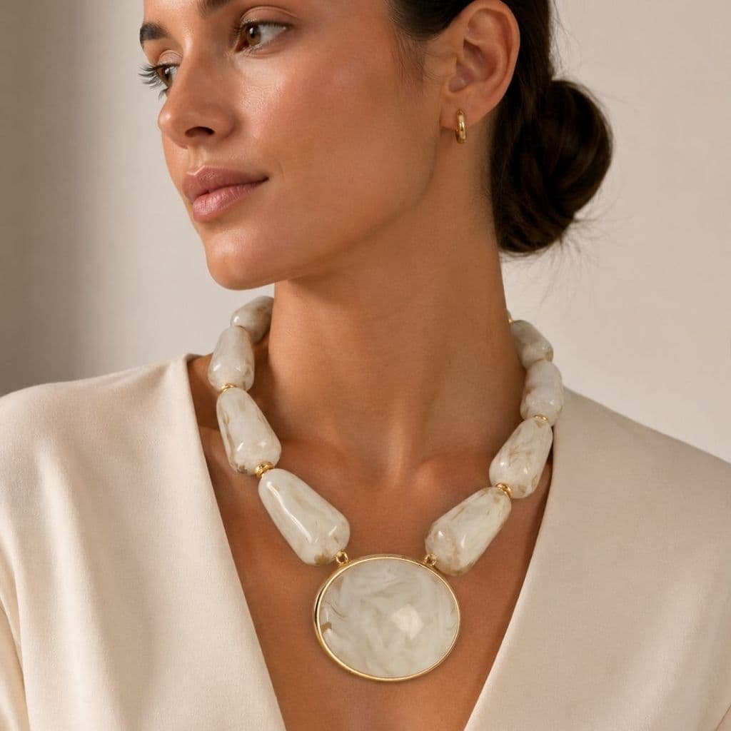MAXI COLAR PEDRAS PARA PRAIA E RESORT OFF WHITE - Folheado a Ouro 18k