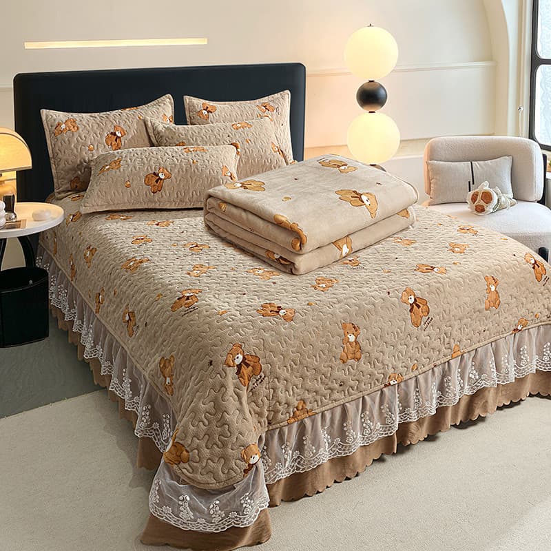 Capa de cama de lã de leite de inverno conjunto de quatro peças engrossado acolchoado Coral velo Tatami lençol acolchoad