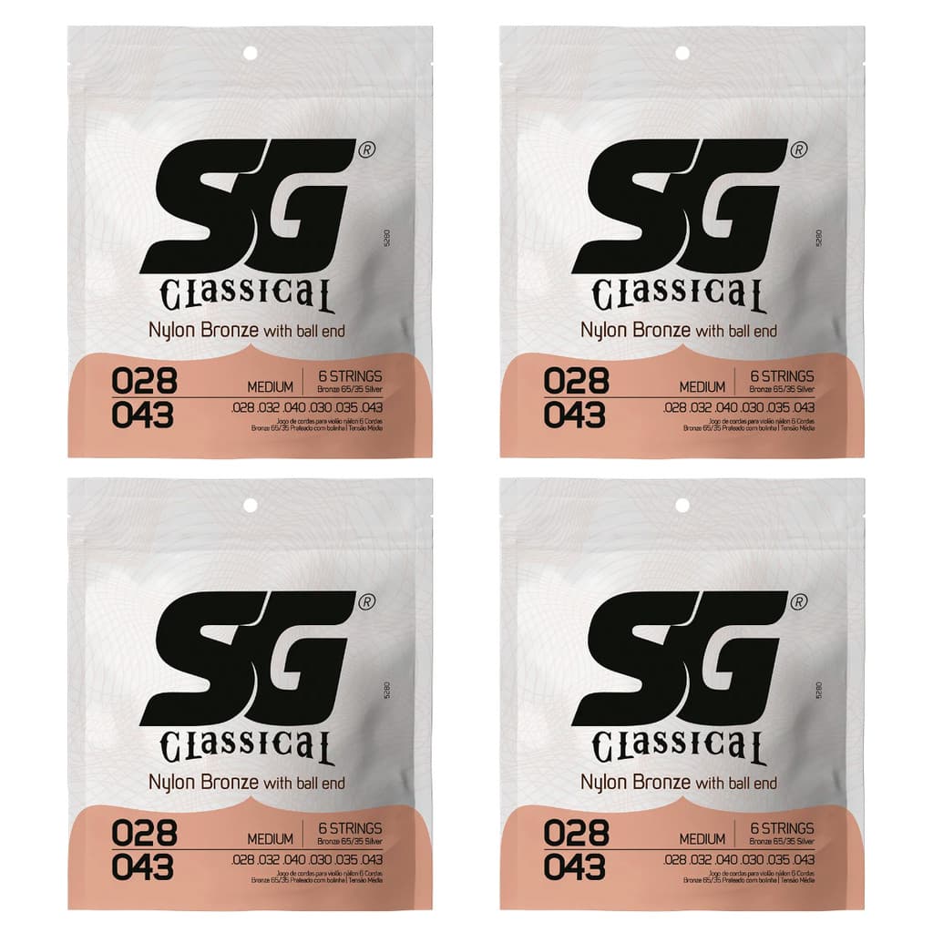 Kit 4 Encordoamento P/Violão Nylon Bronze C/Bolinha 0.028 SG
