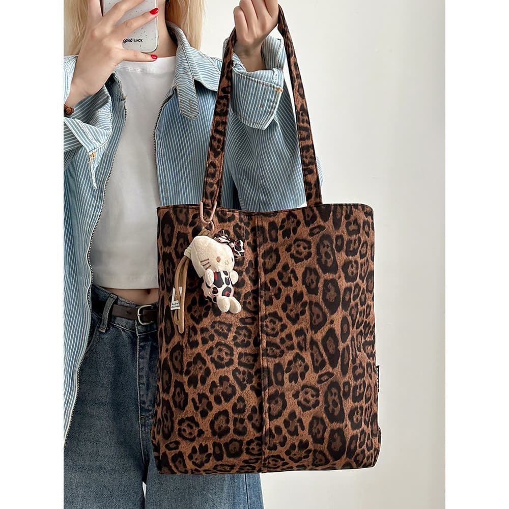 Bolsa tote com estampa de leopardo feminina, novo estilo, estilo Preppy, grande capacidade, bolsa de ombro combinada, ar