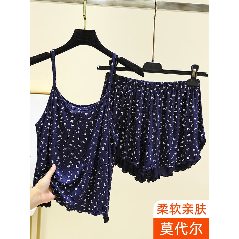 Modal Sling pijamas feminino verão colete fino Shorts terno tamanho grande solto sem mangas Loungewear terno