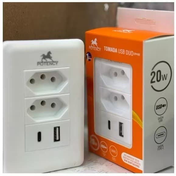 Tomada Parede Com 2 Usb E 1 TYPE -C CarregadoR TURBO 20W CP*102EX-5612/5613