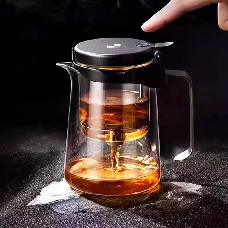 Todo o vidro elegante copo bule doméstico filtro de um clique conjunto de chá separação de água chá preto chá ferramenta