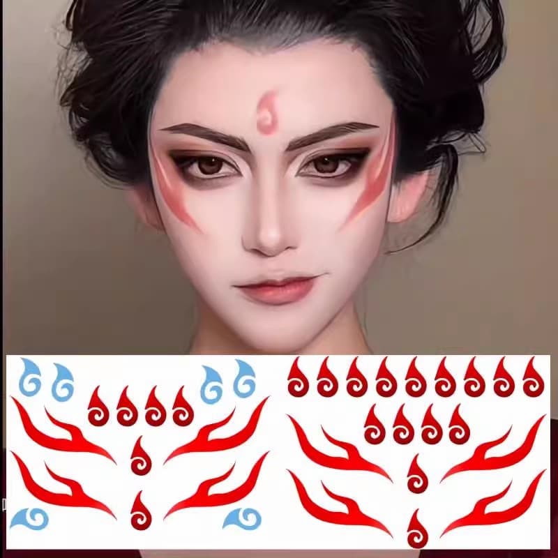 Nezha tatuagem adesivos testa adesivos sobrancelha Hanfu traje Ao Bing sobrancelha adesivos dos desenhos animados adesiv